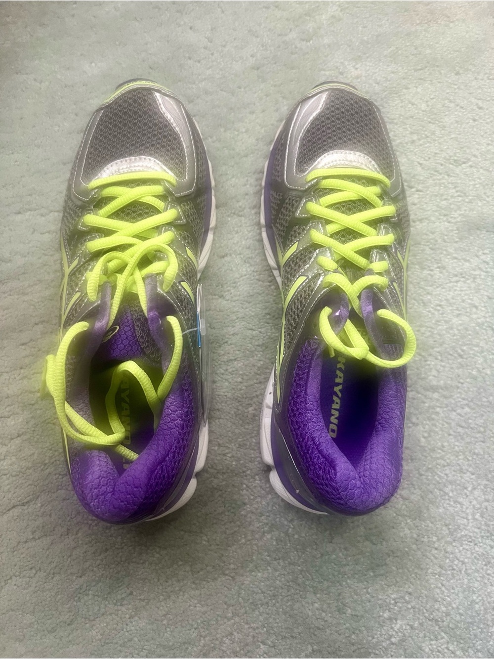 NWT- ASICS GEL-KAYANO 21 in rare Charcoal / Sharp Green / Purple - size 9